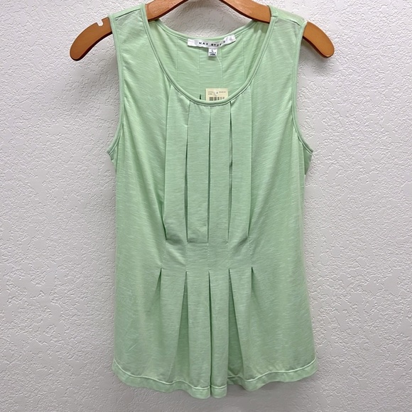 Max Studio Tops - Max Studio Sleeveless Pleated Top in Lime Green Heather L